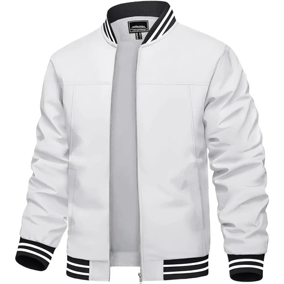 ❤️ Men's Bomber Jacket Lightweight Casual Spring Fall Windbreaker Zip Coat-White - Picture 1 of 8